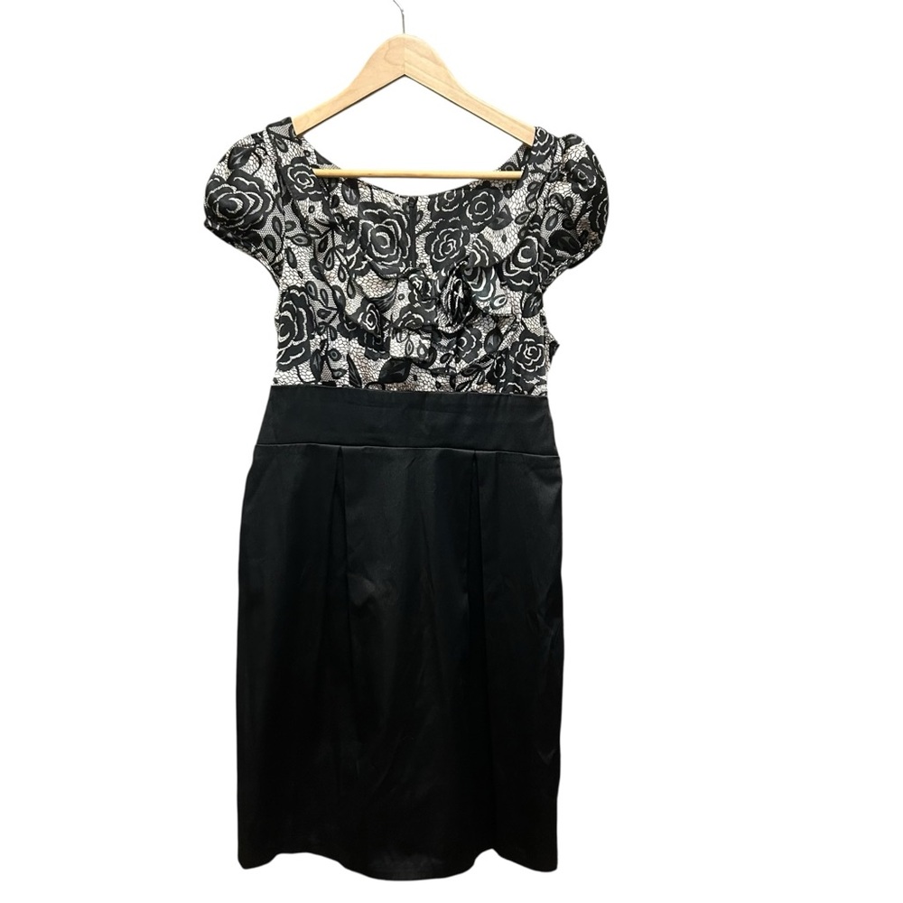 Mystic Black Satiny Tie Back Faux Lace Babydoll Dress Size L